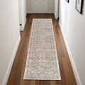 8' Beige And Ivory Medallion Distressed Runner Rug