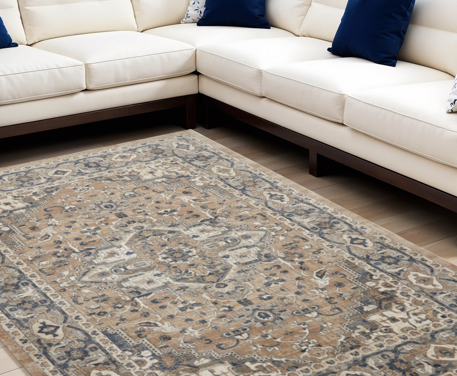 12' X 15' Beige and Gray Medallion Power Loom Distressed Area Rug
