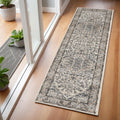6' Gray And Ivory Medallion Distressed Runner Rug