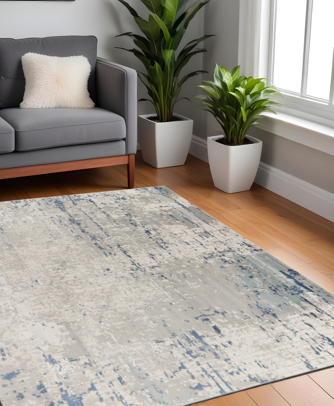 4' Gray and Ivory Square Abstract Power Loom Area Rug