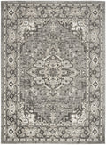 5' X 7' Gray and Ivory Medallion Power Loom Distressed Area Rug