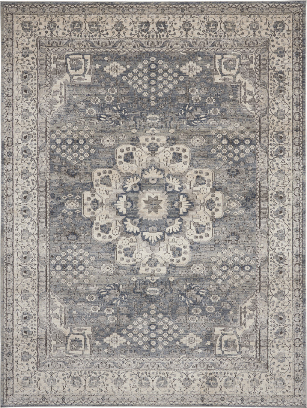 7' X 10' Gray and Ivory Medallion Power Loom Area Rug