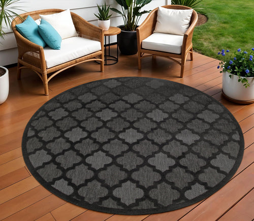10 Charcoal And Black Round Trellis Indoor Outdoor Area Rug