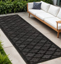 12 Charcoal And Black Trellis Indoor Outdoor Runner Rug