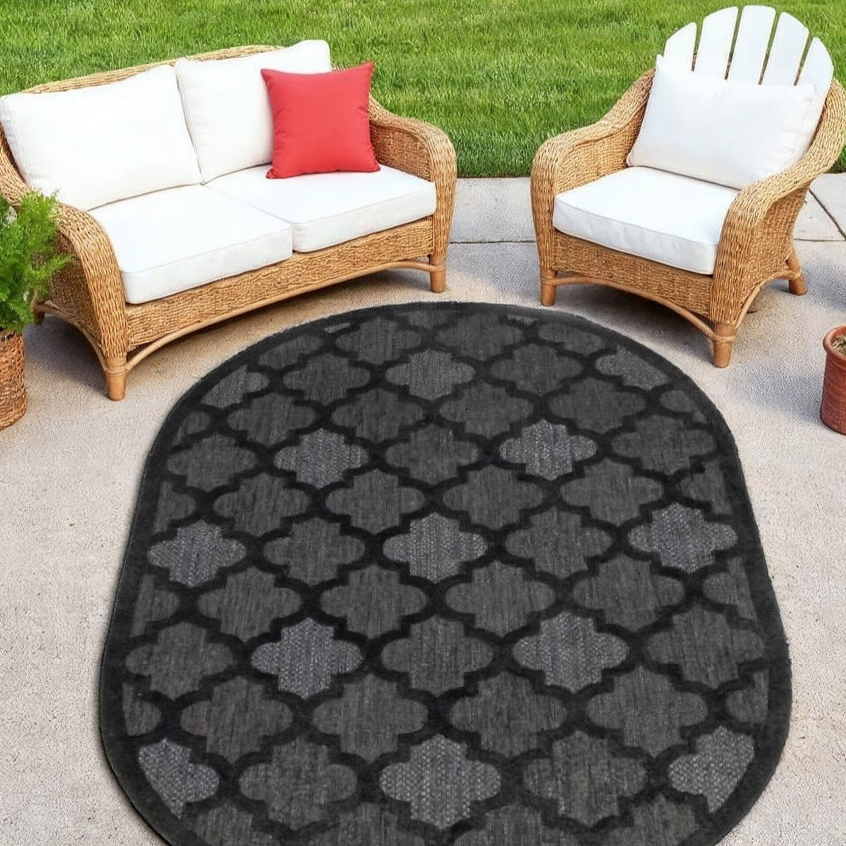 6 X 9 Charcoal And Black Trellis Indoor Outdoor Area Rug