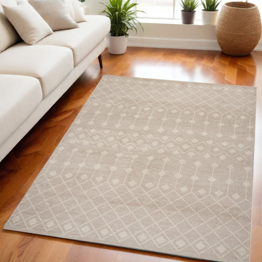 5' X 7' Beige and Ivory Moroccan Power Loom Area Rug