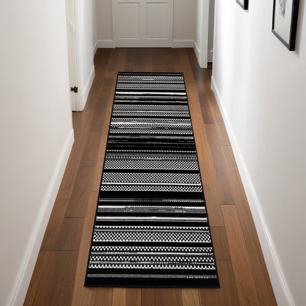 8' Black Striped Runner Rug