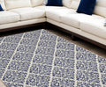 7' X 10' Blue and White Damask Power Loom Area Rug