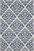 4' X 6' Blue and White Damask Power Loom Area Rug