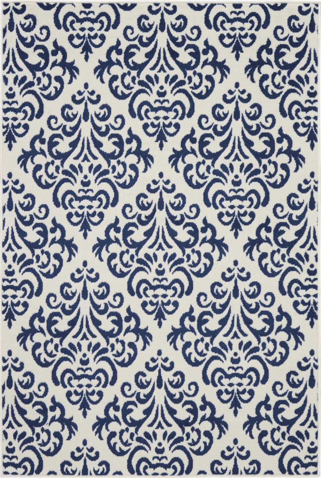 4' X 6' Blue and White Damask Power Loom Area Rug