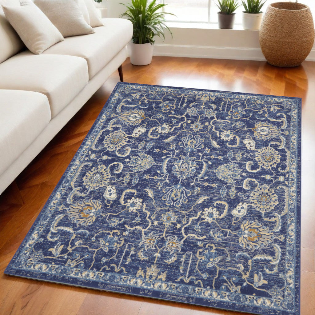 5' X 7' Blue and Beige Floral Power Loom Area Rug