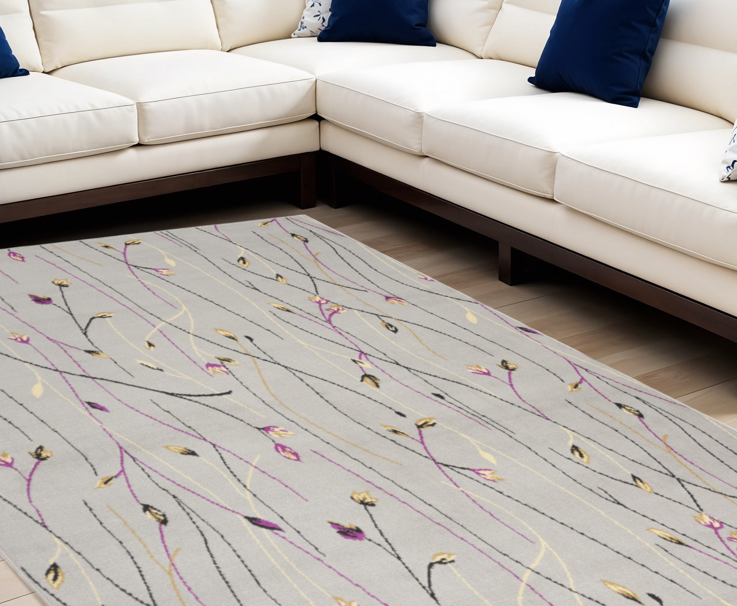 7' X 10' Gray and Pink Floral Power Loom Area Rug