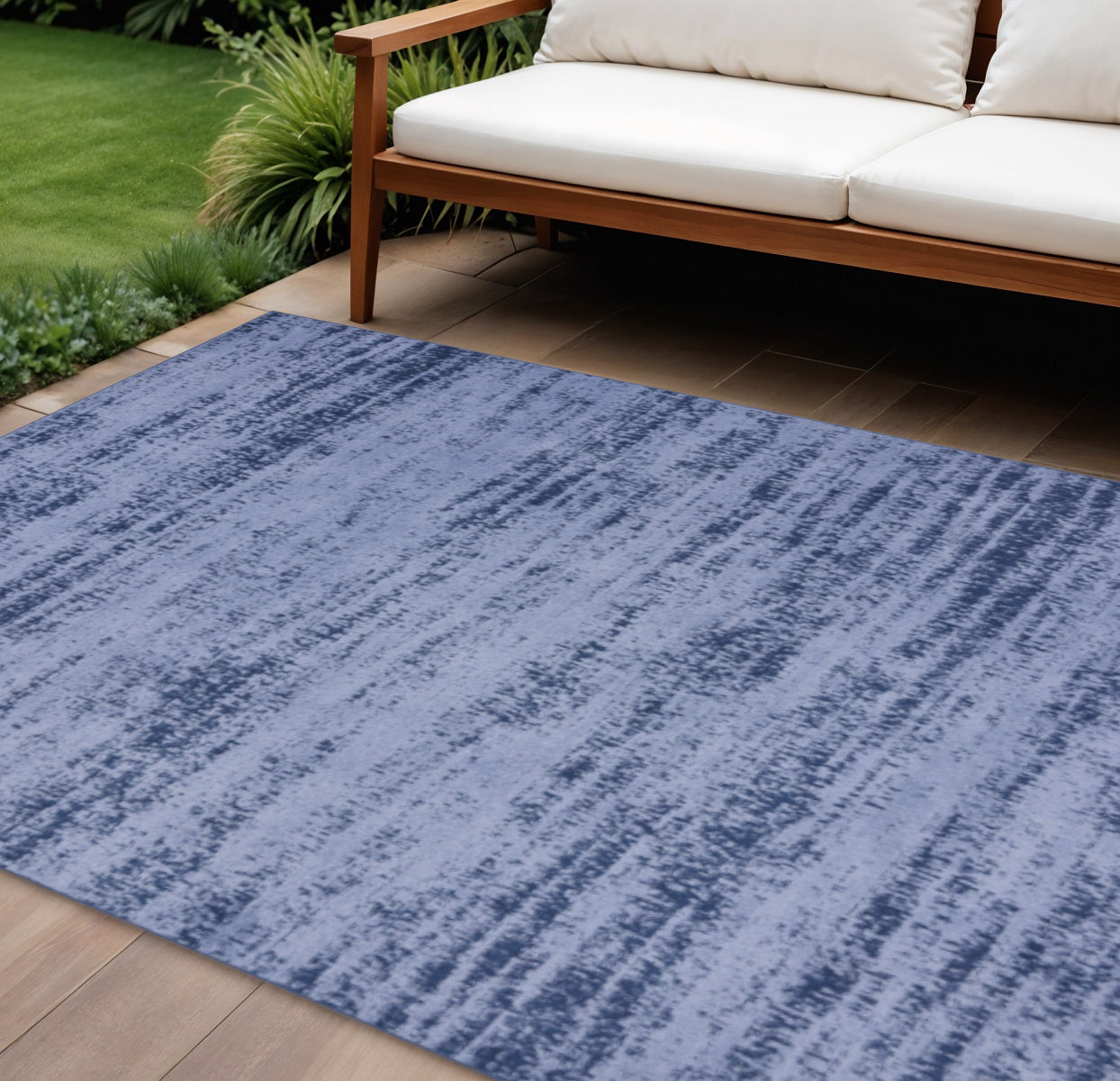 10 X 14 Denim Blue And Navy Blue Abstract Indoor Outdoor Area Rug