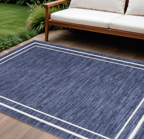 10 X 14 Navy Blue And Ivory Indoor Outdoor Area Rug
