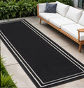 8 Black And Ivory Indoor Outdoor Runner Rug