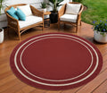 8 Brick Red And Ivory Round Indoor Outdoor Area Rug