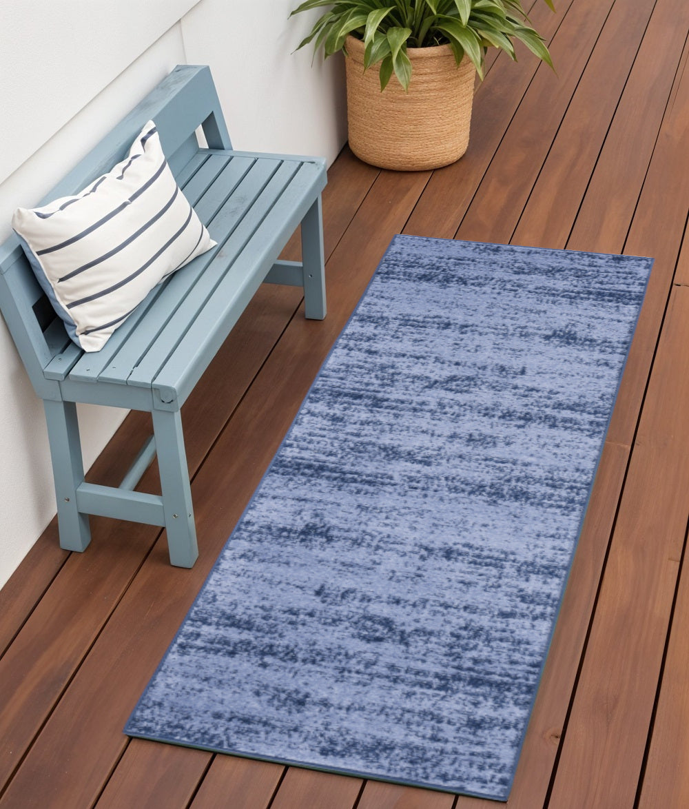 6 Denim Blue And Navy Blue Abstract Indoor Outdoor Runner Rug
