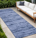 8 Denim Blue And Navy Blue Abstract Indoor Outdoor Runner Rug