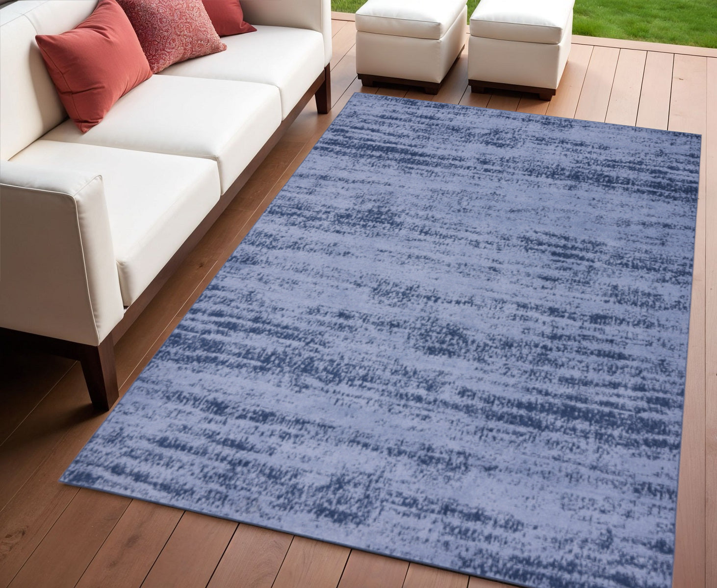 4 X 6 Denim Blue And Navy Blue Abstract Indoor Outdoor Area Rug
