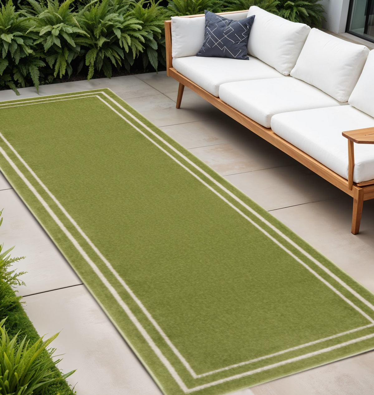 8 Green And Ivory Indoor Outdoor Runner Rug