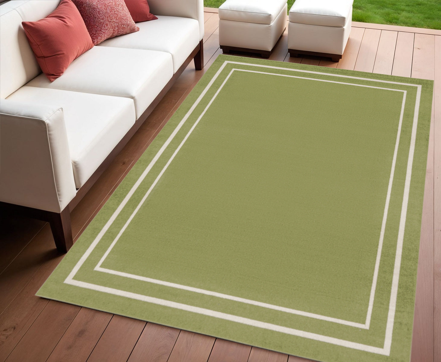 4 X 6 Green And Ivory Indoor Outdoor Area Rug