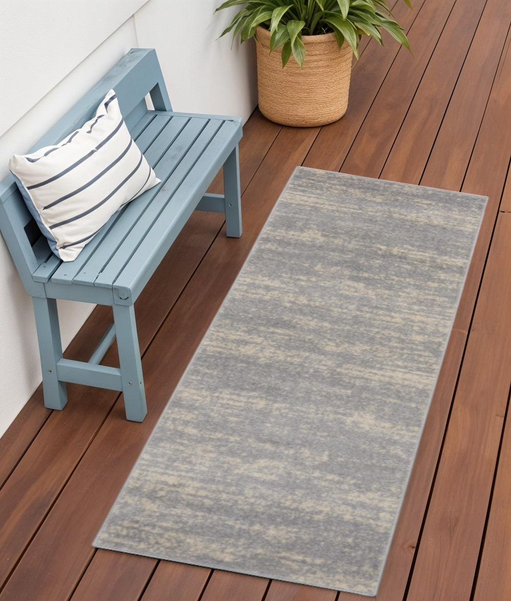 6 Gray And Beige Abstract Indoor Outdoor Runner Rug