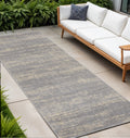 8 Gray And Beige Abstract Indoor Outdoor Runner Rug