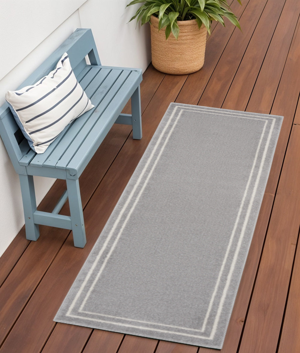 6 Gray And Ivory Indoor Outdoor Runner Rug