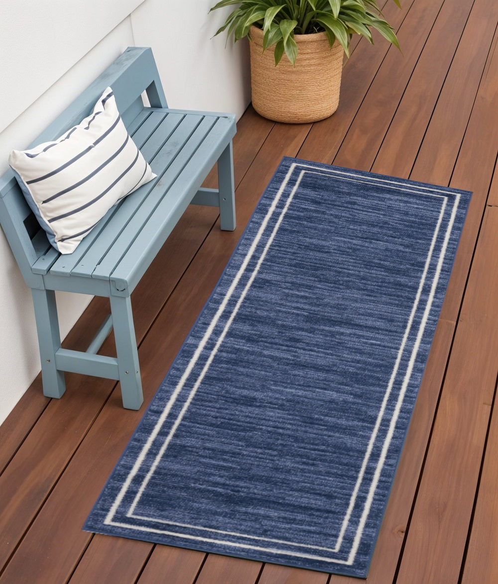 6 Navy Blue And Ivory Indoor Outdoor Runner Rug