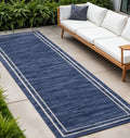 8 Navy Blue And Ivory Indoor Outdoor Runner Rug