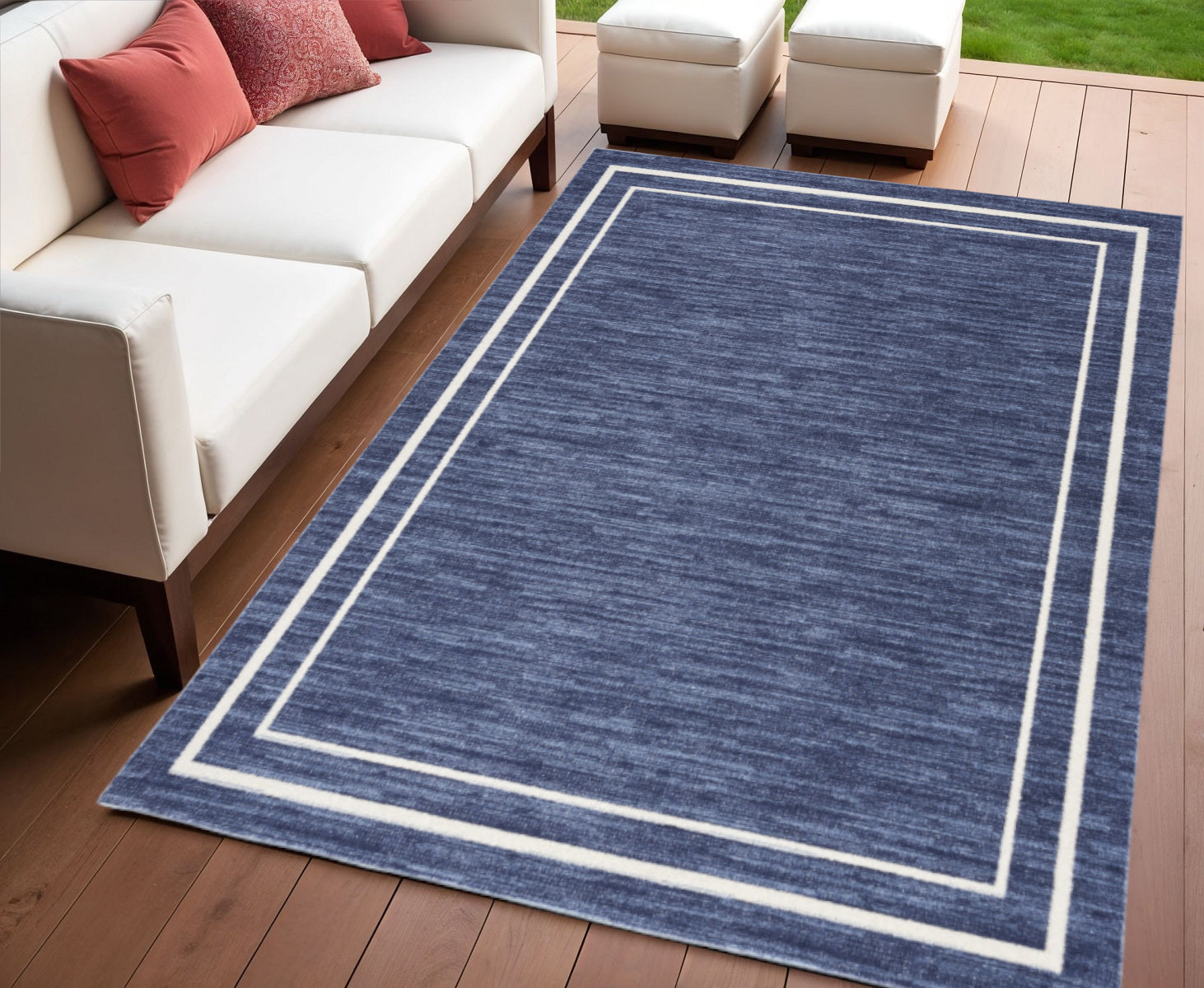 4 X 6 Navy Blue And Ivory Indoor Outdoor Area Rug
