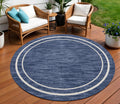 8 Navy Blue And Ivory Round Indoor Outdoor Area Rug