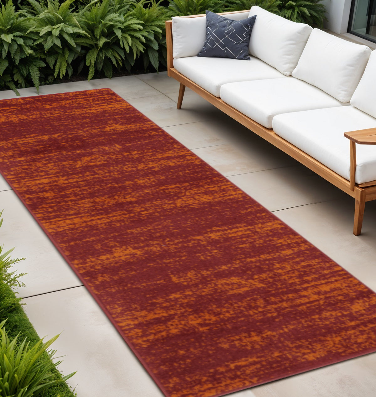 8 Red And Orange Abstract Indoor Outdoor Runner Rug