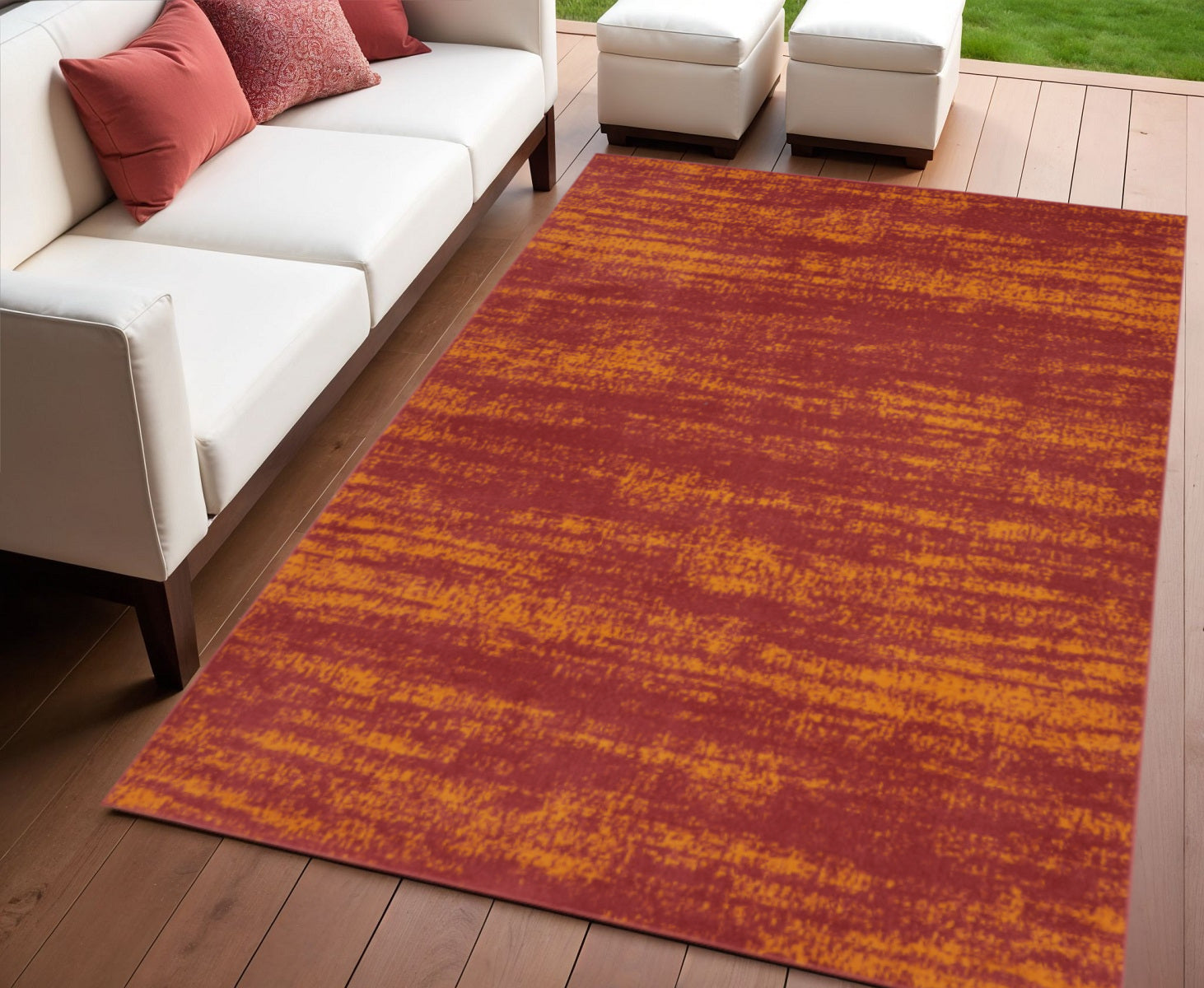 4 X 6 Red And Orange Abstract Indoor Outdoor Area Rug