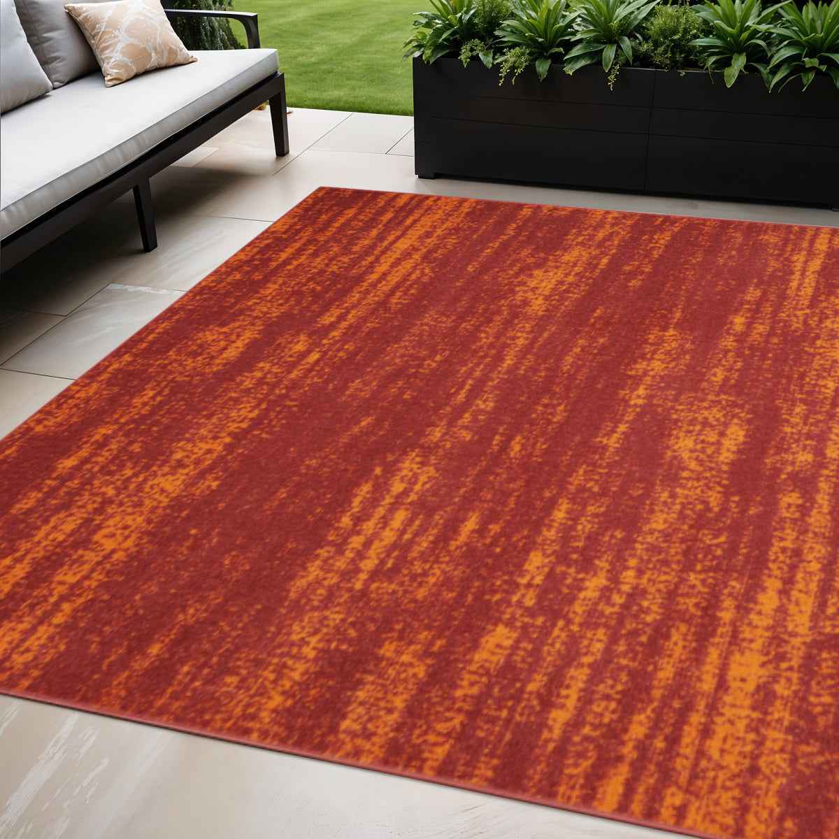 5 X 7 Red And Orange Abstract Indoor Outdoor Area Rug