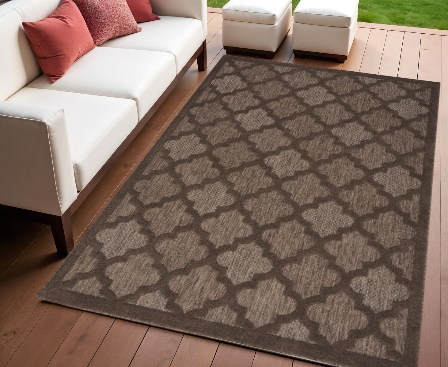 4 X 6 Dark Brown And Light Brown Trellis Indoor Outdoor Area Rug