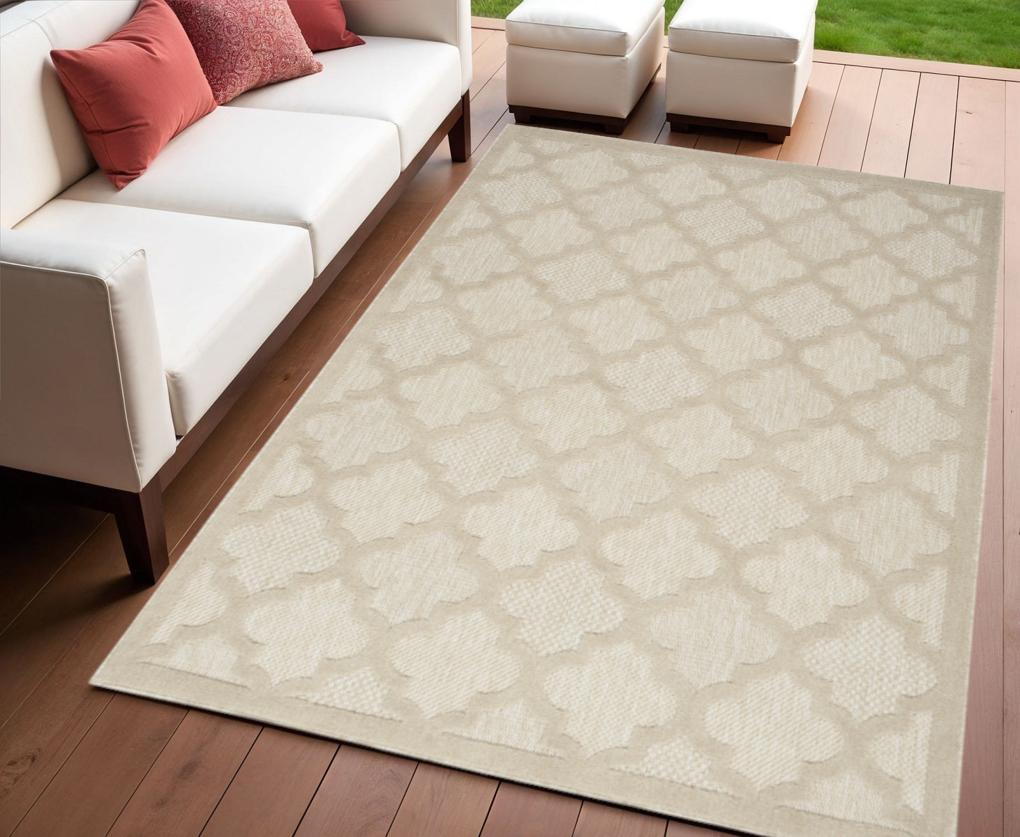 4 X 6 Cream And Beige Trellis Indoor Outdoor Area Rug