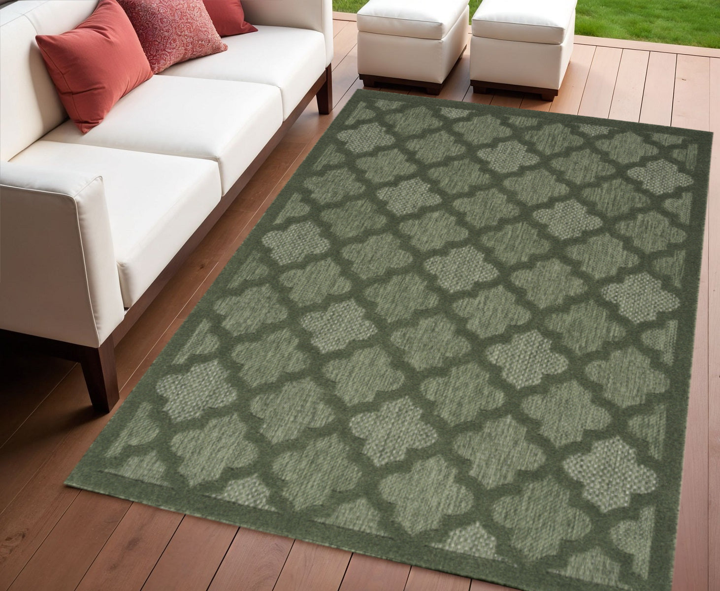 4 X 6 Dark Green And Light Green Trellis Indoor Outdoor Area Rug