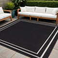 5 Black And Ivory Square Indoor Outdoor Area Rug