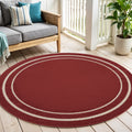 6 Red And Ivory Round Indoor Outdoor Area Rug