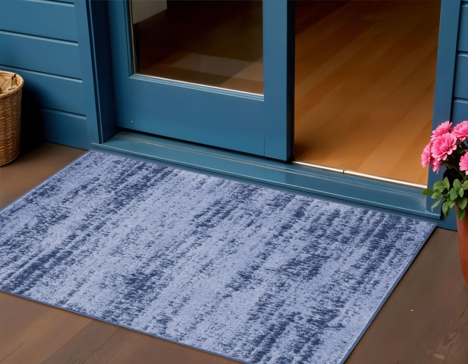 3 X 5 Denim Blue And Navy Blue Abstract Indoor Outdoor Area Rug