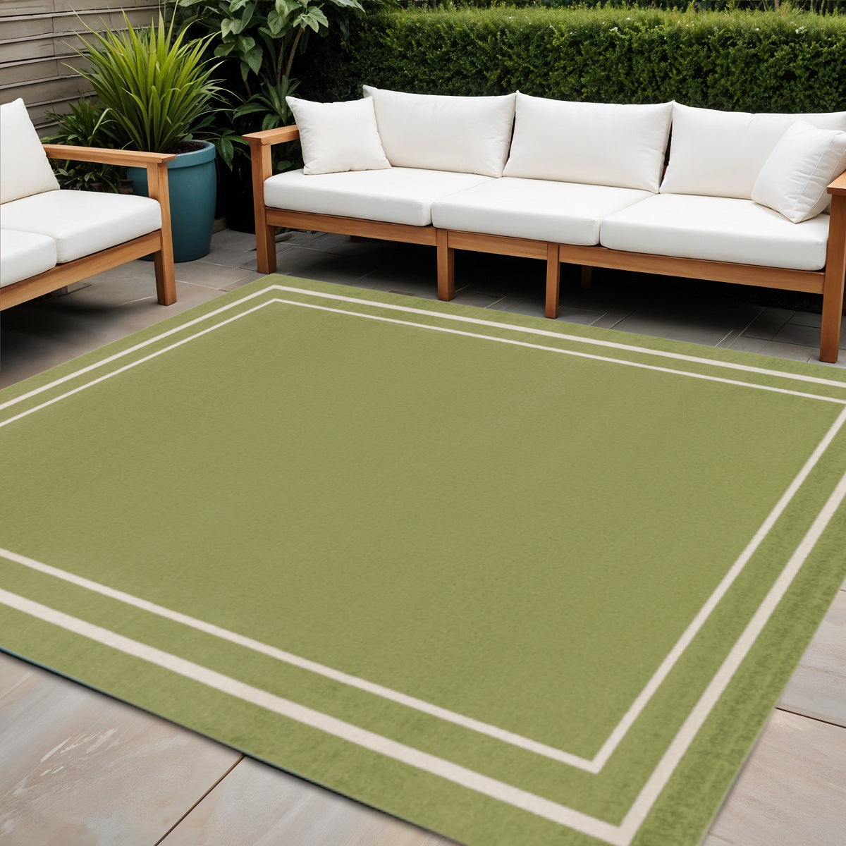 5 Green And Ivory Square Indoor Outdoor Area Rug