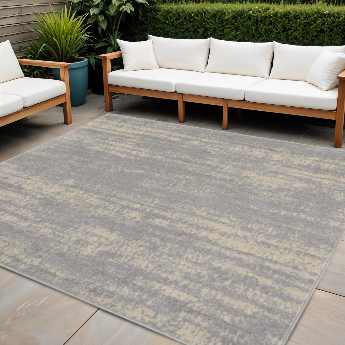 5 Gray And Beige Square Abstract Indoor Outdoor Area Rug