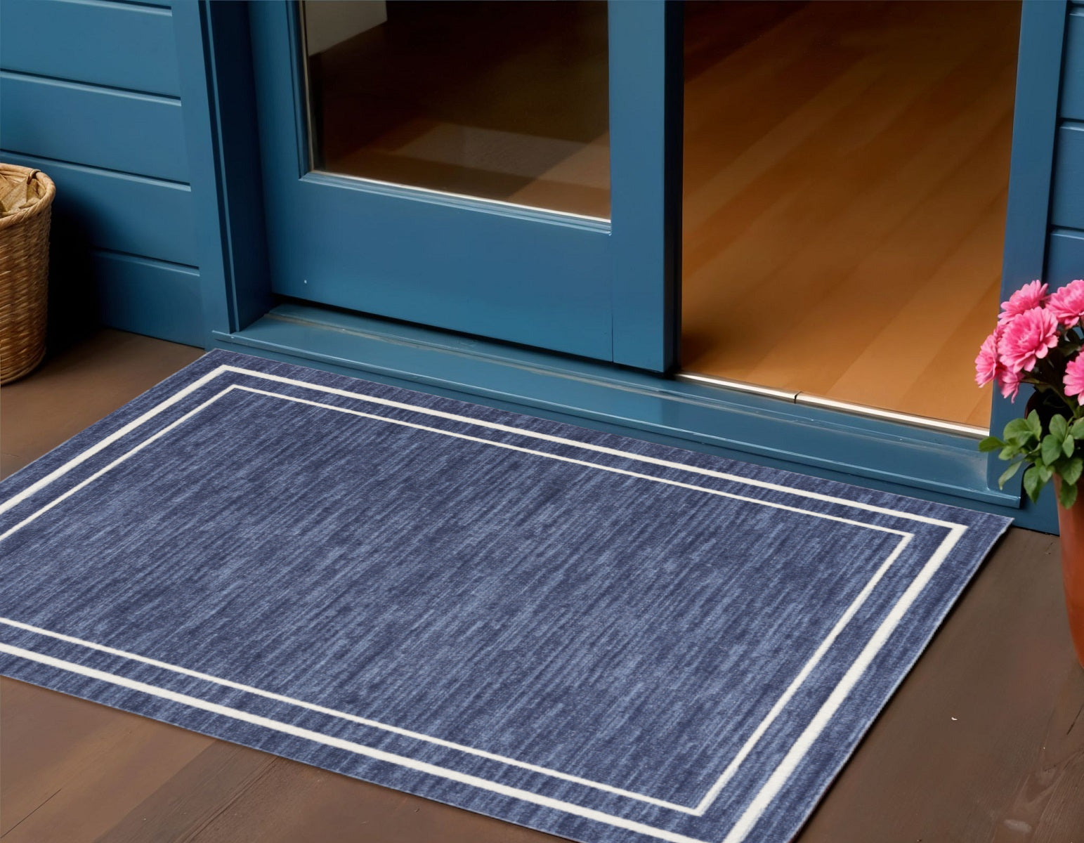 3 X 5 Navy Blue And Ivory Indoor Outdoor Area Rug