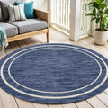 4 Navy Blue And Ivory Round Indoor Outdoor Area Rug