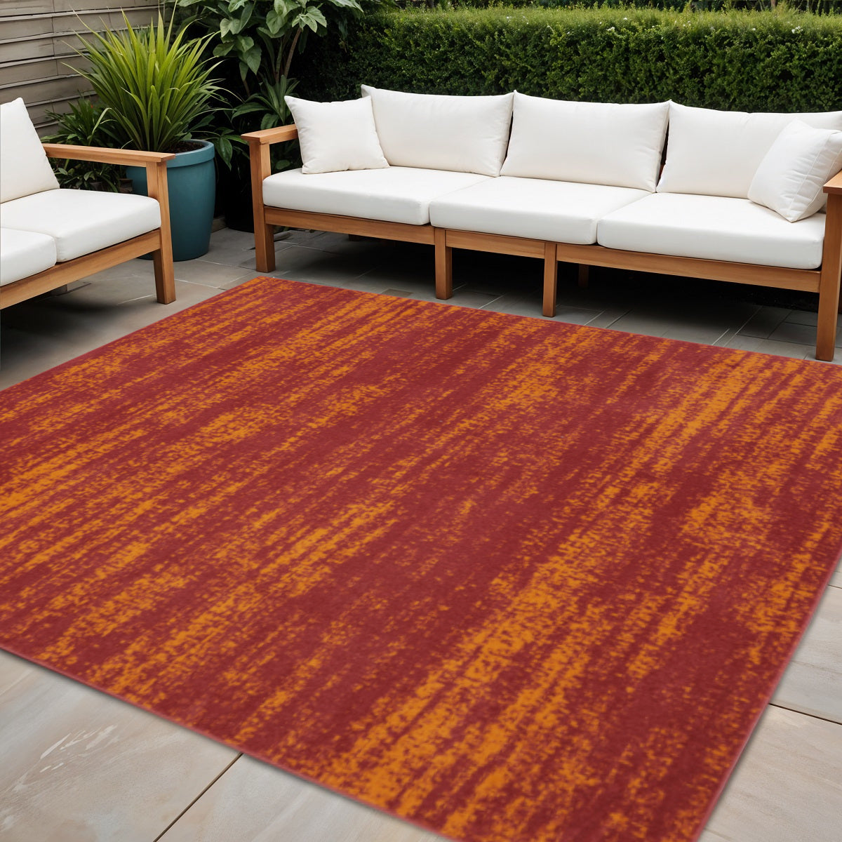 5 Red And Orange Square Abstract Indoor Outdoor Area Rug
