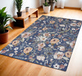4' X 6' Blue and Pink Floral Power Loom Non Skid Area Rug