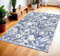 4' X 6' Blue and Ivory Floral Power Loom Washable Non Skid Area Rug