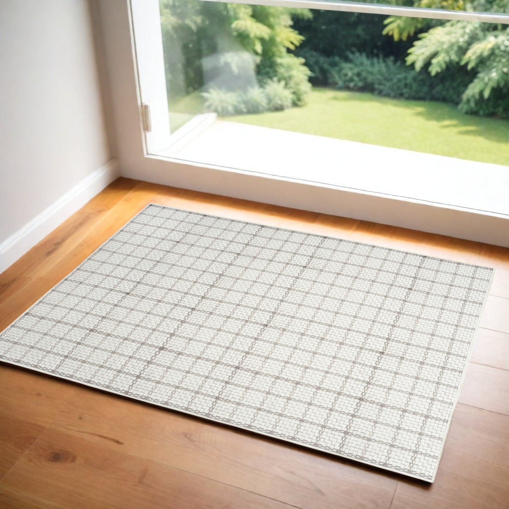 3' X 5' Gray and Ivory Geometric Power Loom Washable Non Skid Area Rug