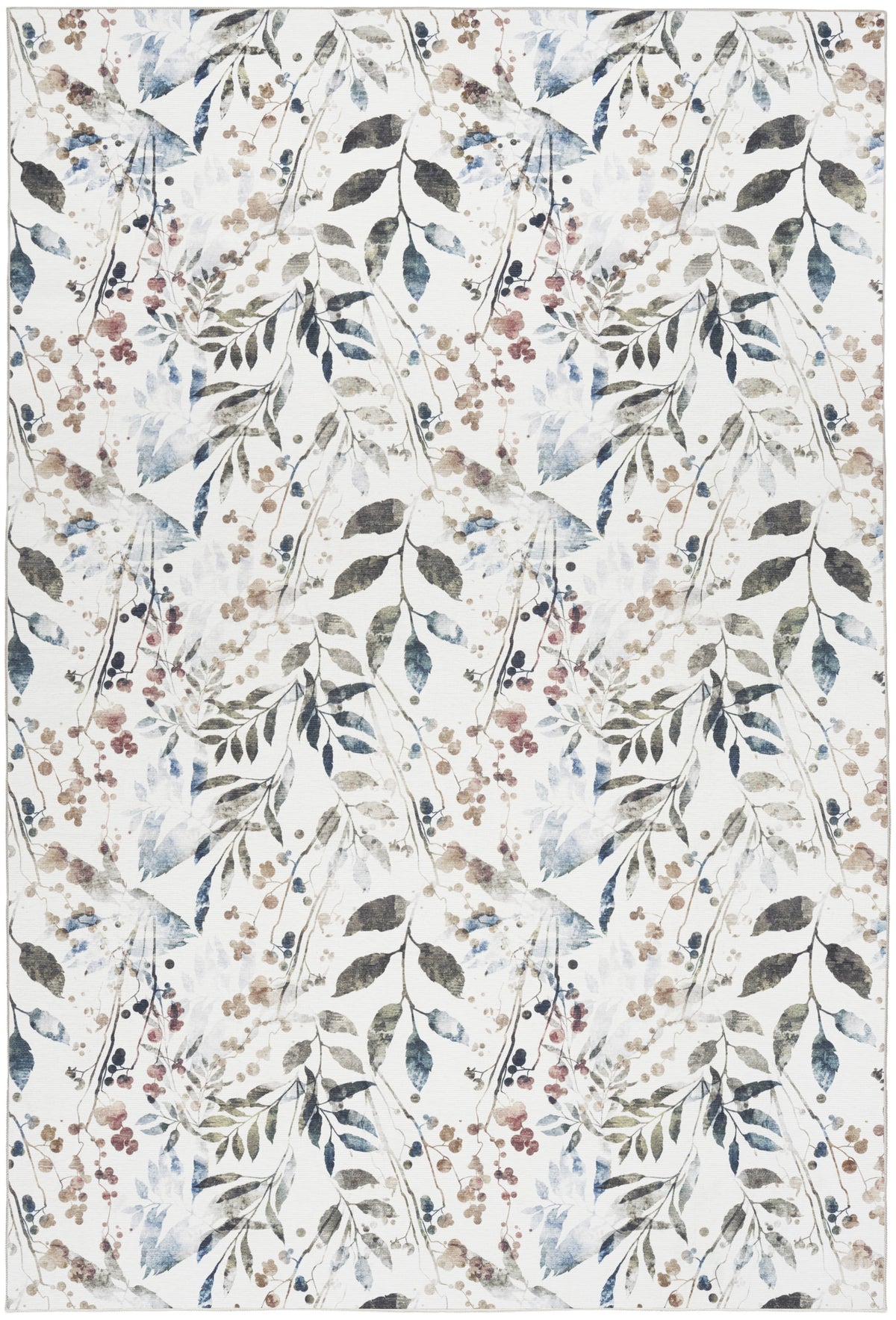 3' X 5' Green and Ivory Floral Power Loom Washable Non Skid Area Rug